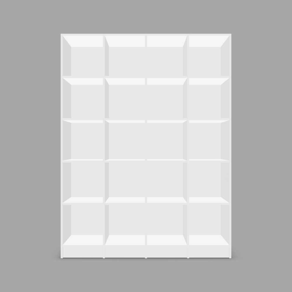 Bibliotecă configurabilă cu rafturi albe deschise pentru depozitare a 3