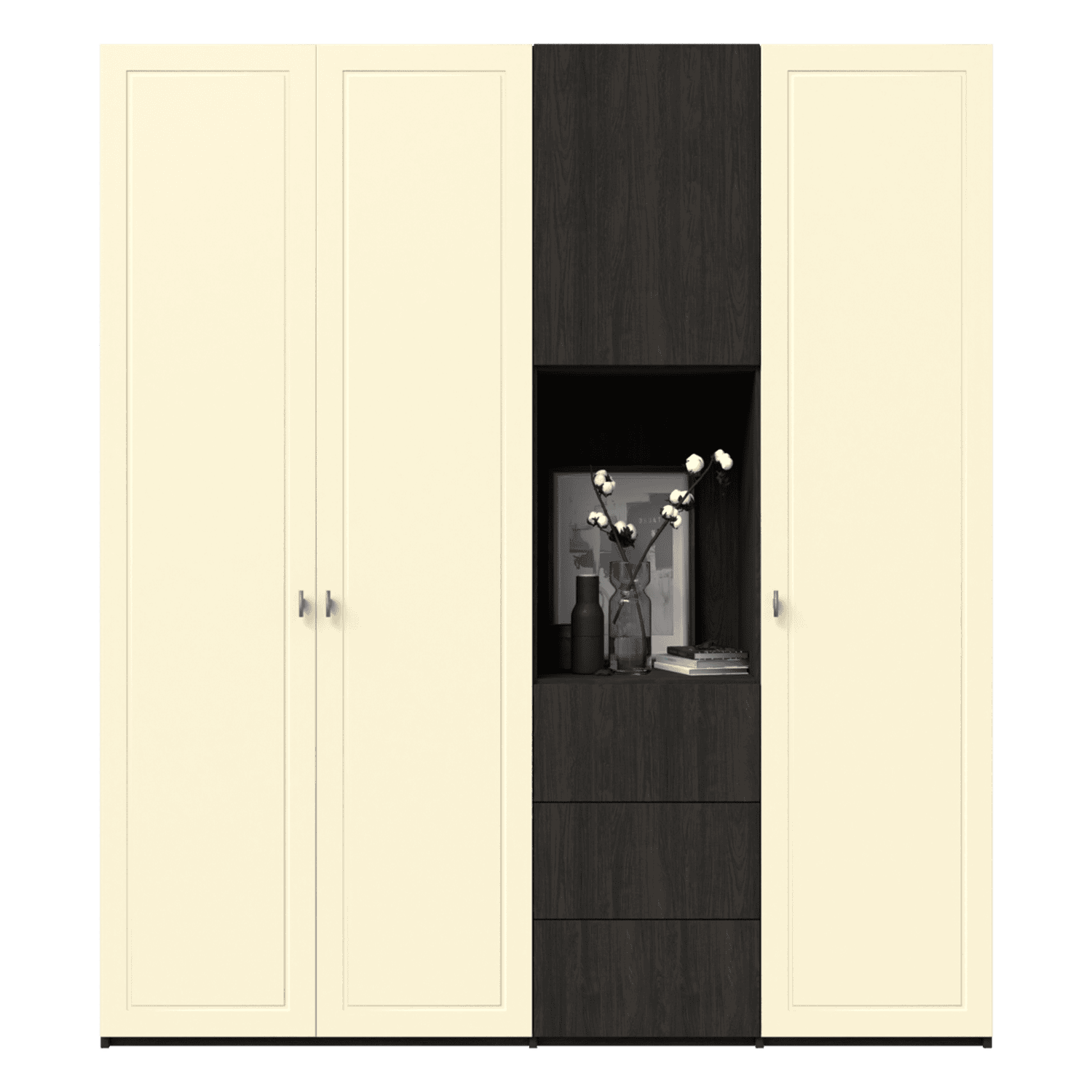 Dulap depozitare configurabil cu usi din MDF vopsit cu frezare si 3 sertare din laminat 