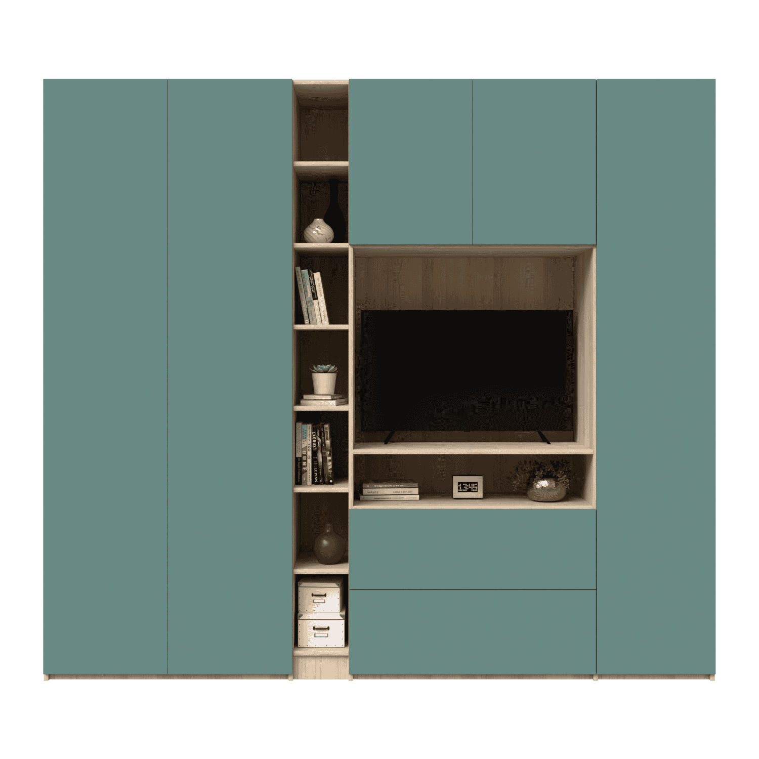 Dressing configurabil cu zona TV, 2 sertare din laminat si fronturi din laminat 