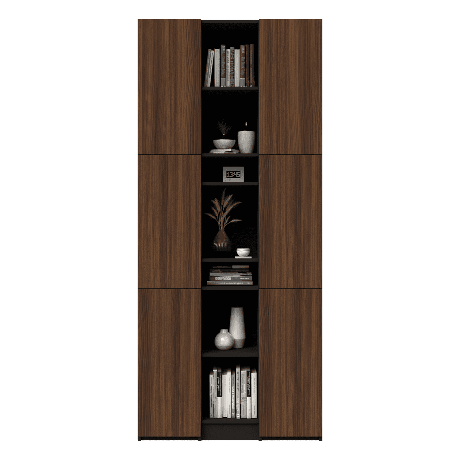 Bibliotecă configurabilă pentru birou sau living cu uși și zone deschise