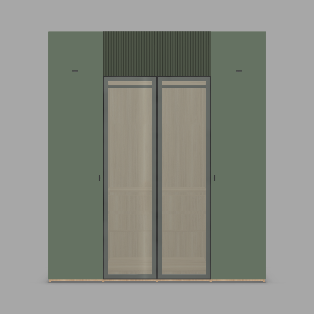 Dressing configurabil cu MDF riflat, Rame aluminiu negre, Geam clar 3