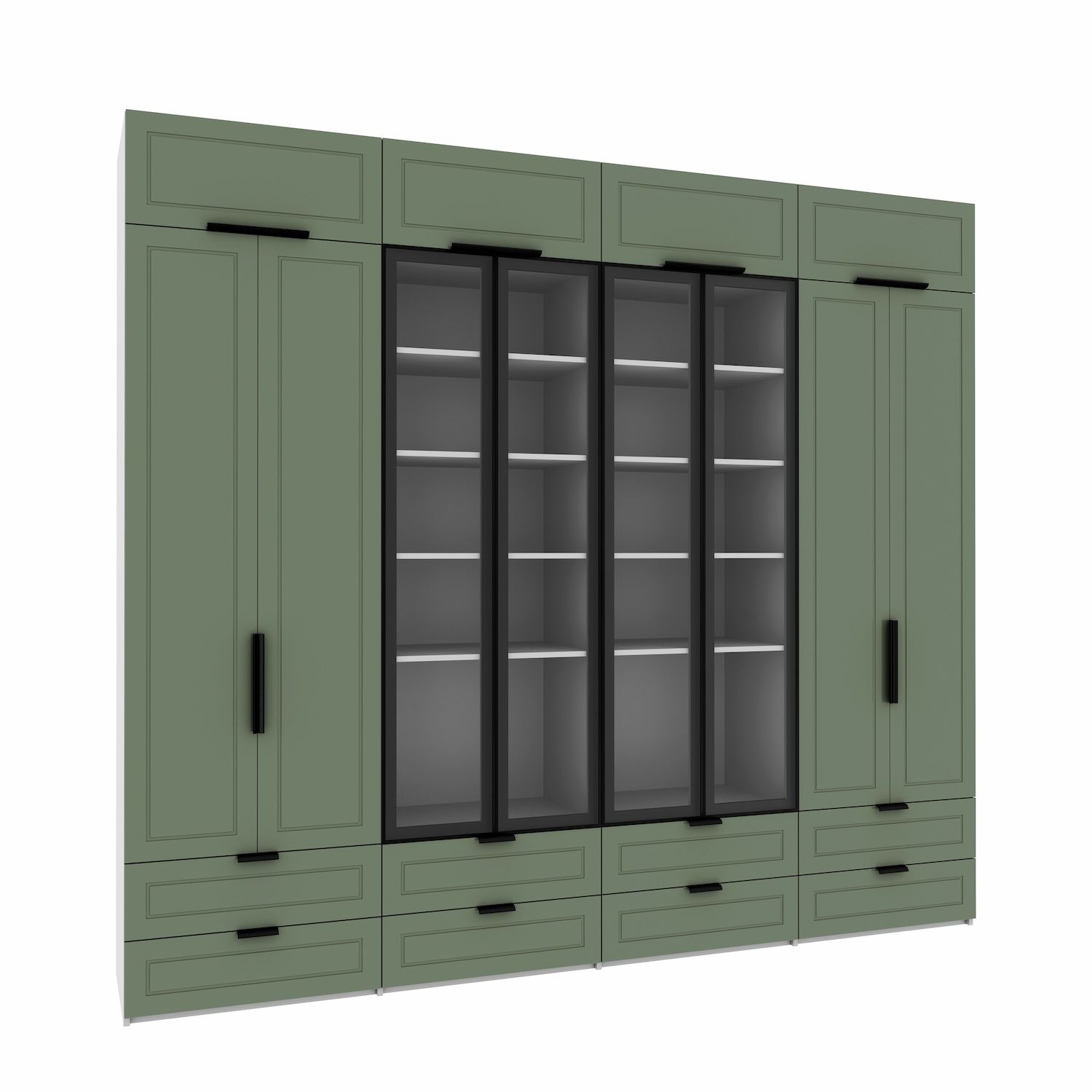 Dressing ATELIER uși sticlă și MDF vopsit, 8 sertare, Mânere bară  