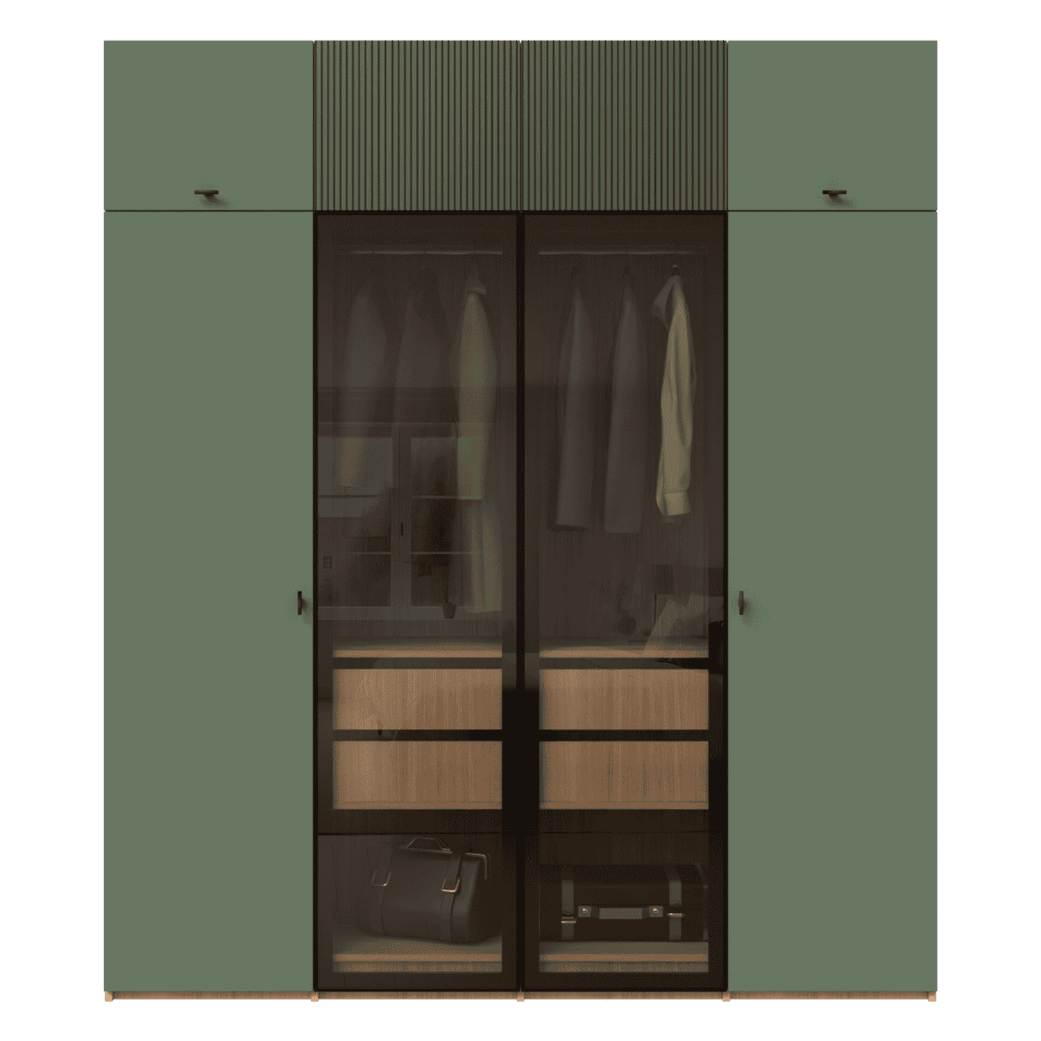 Dressing configurabil cu MDF riflat, Rame aluminiu negre, Geam clar