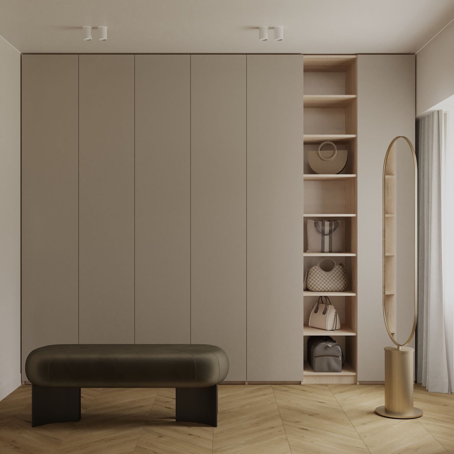 Dressing HANNEKE cu 6 usi, rafturi deschise, spate 18mm