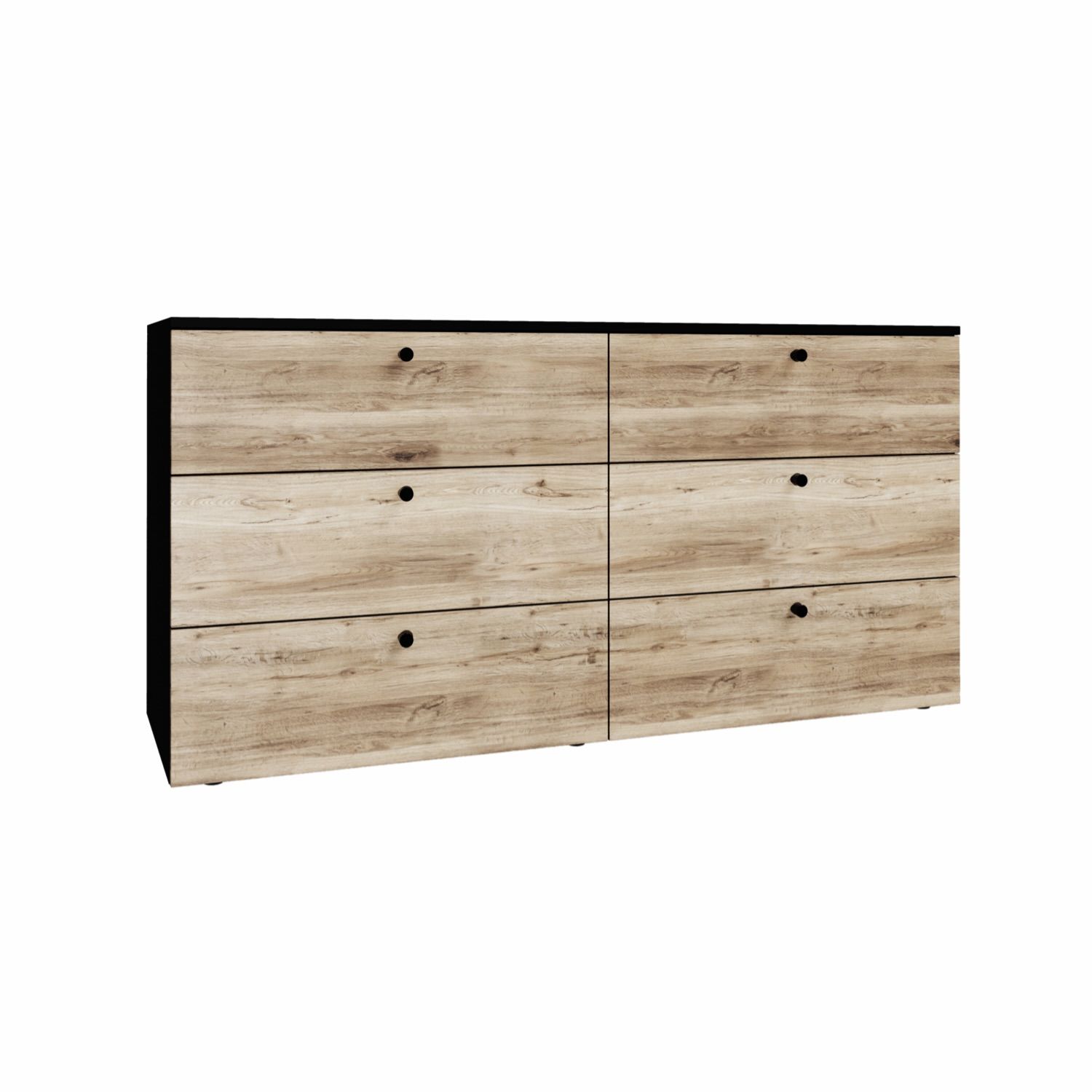 Comodă TERRA 2 cu 6 sertare din laminat butoni rotunzi negri