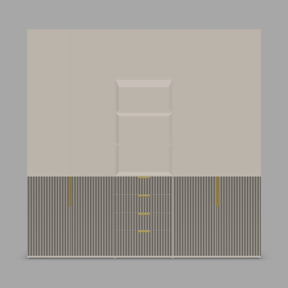 Dulap cu 4 uși și sertare, configurabil, zonă cu rafturi deschise 3