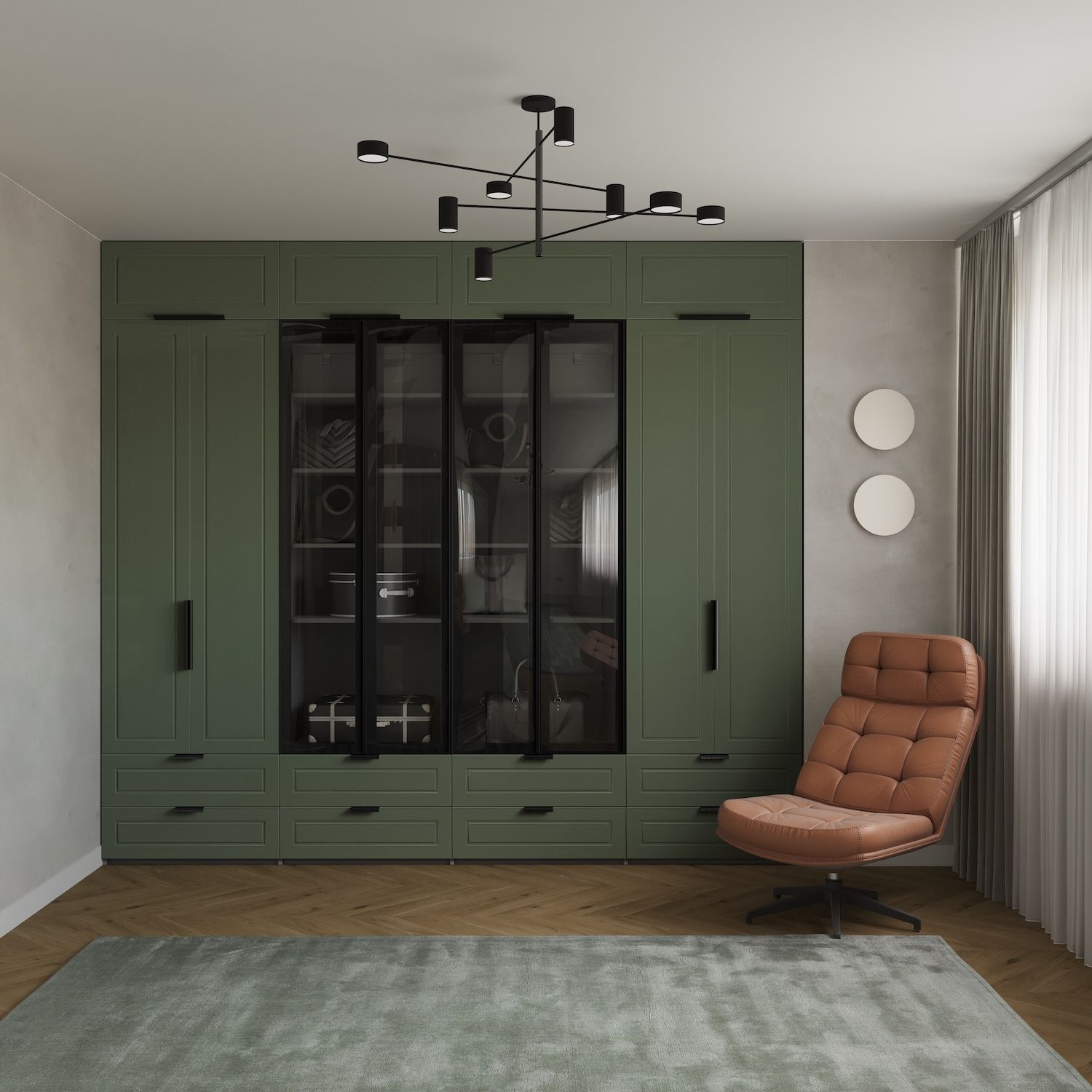 Dressing ATELIER uși sticlă și MDF vopsit, 8 sertare, Mânere bară  