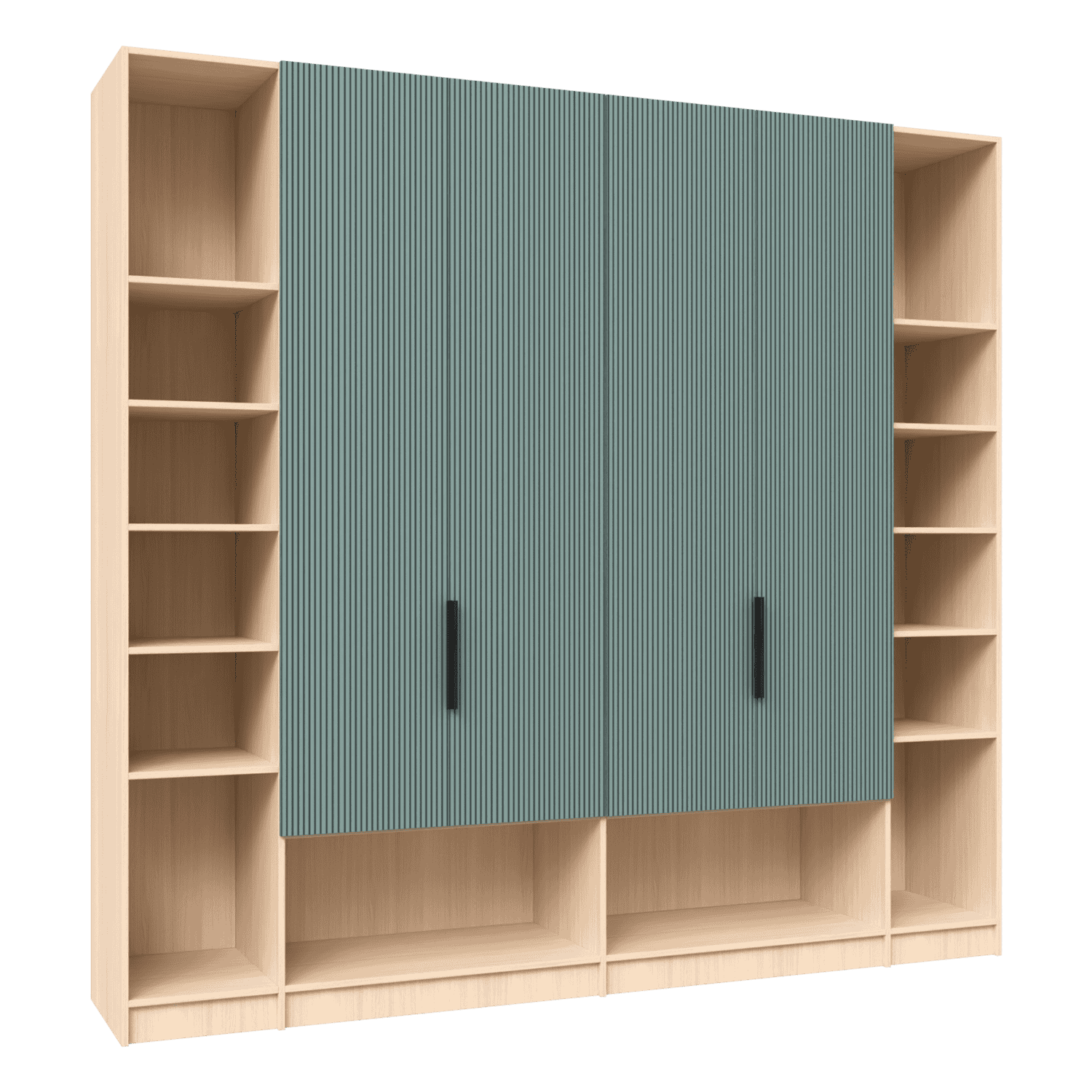 Biblioteca configurabilă cu rafturi deschise și uși din MDF vopsit mat riflat pentru camera copii