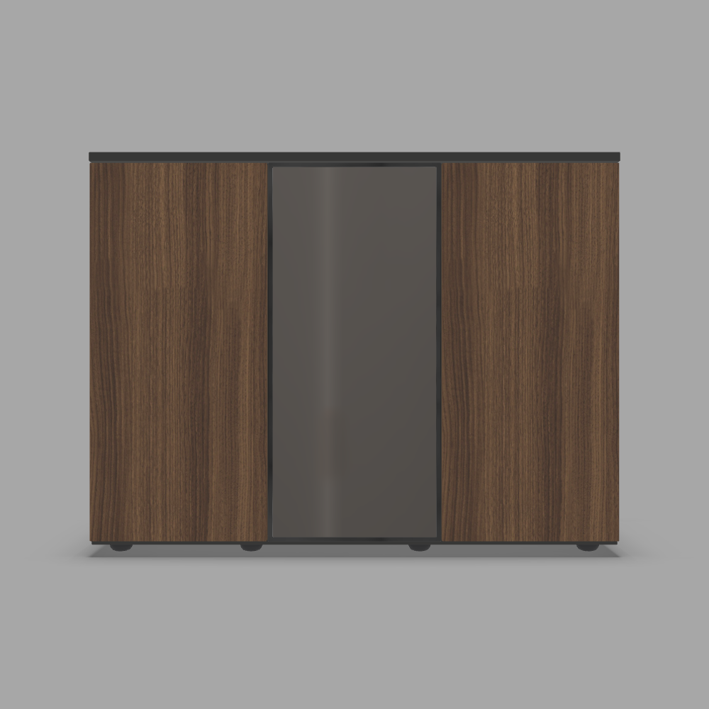 Comodă dining sau birou configurabilă din laminat cu uși din laminat și o ușă din sticlă în ramă metalică neagră 3