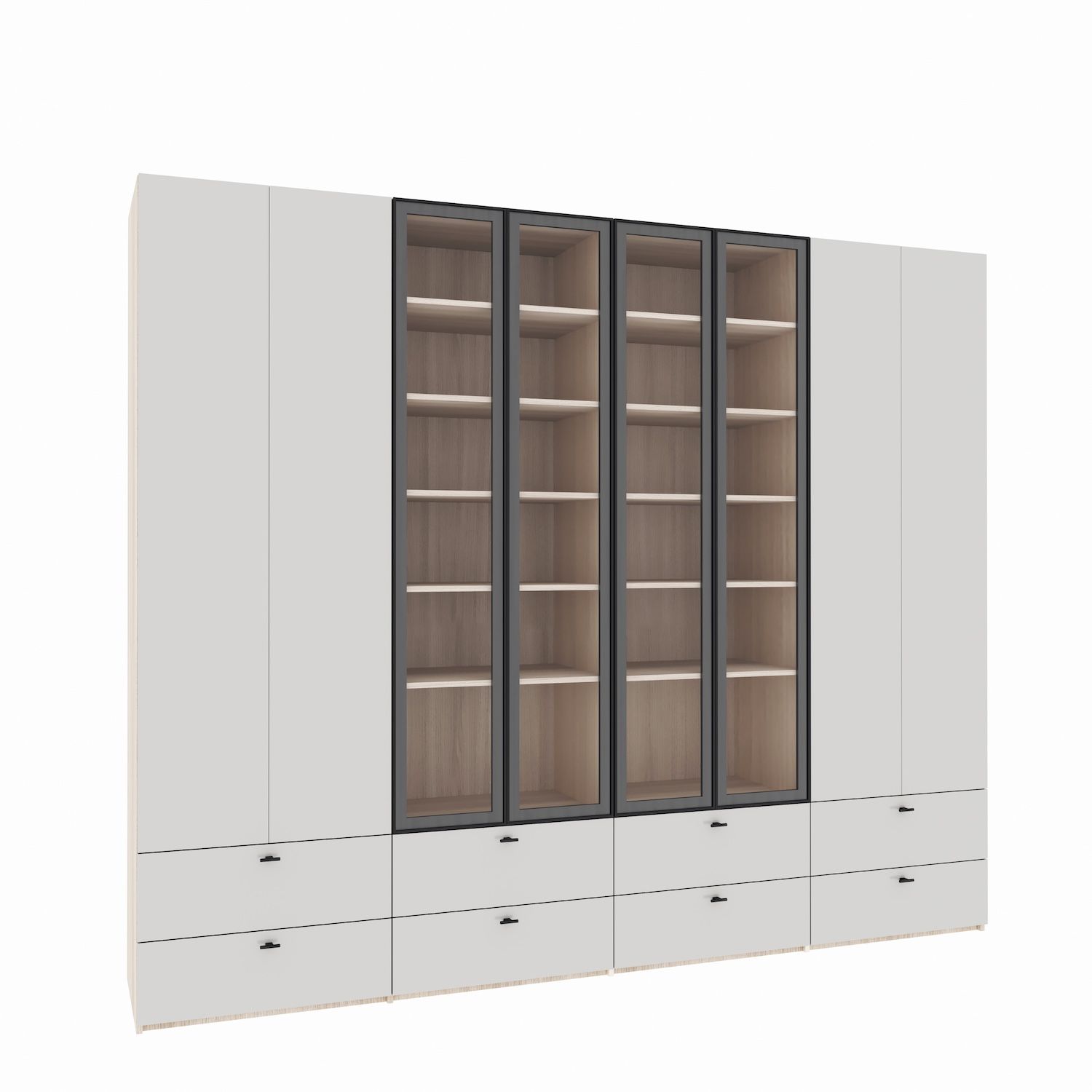 Dressing SOHO cu vitrină si 8 sertare cu fronturi din MDF căntuit, ultramat, antiamprentă si spate 18 mm 