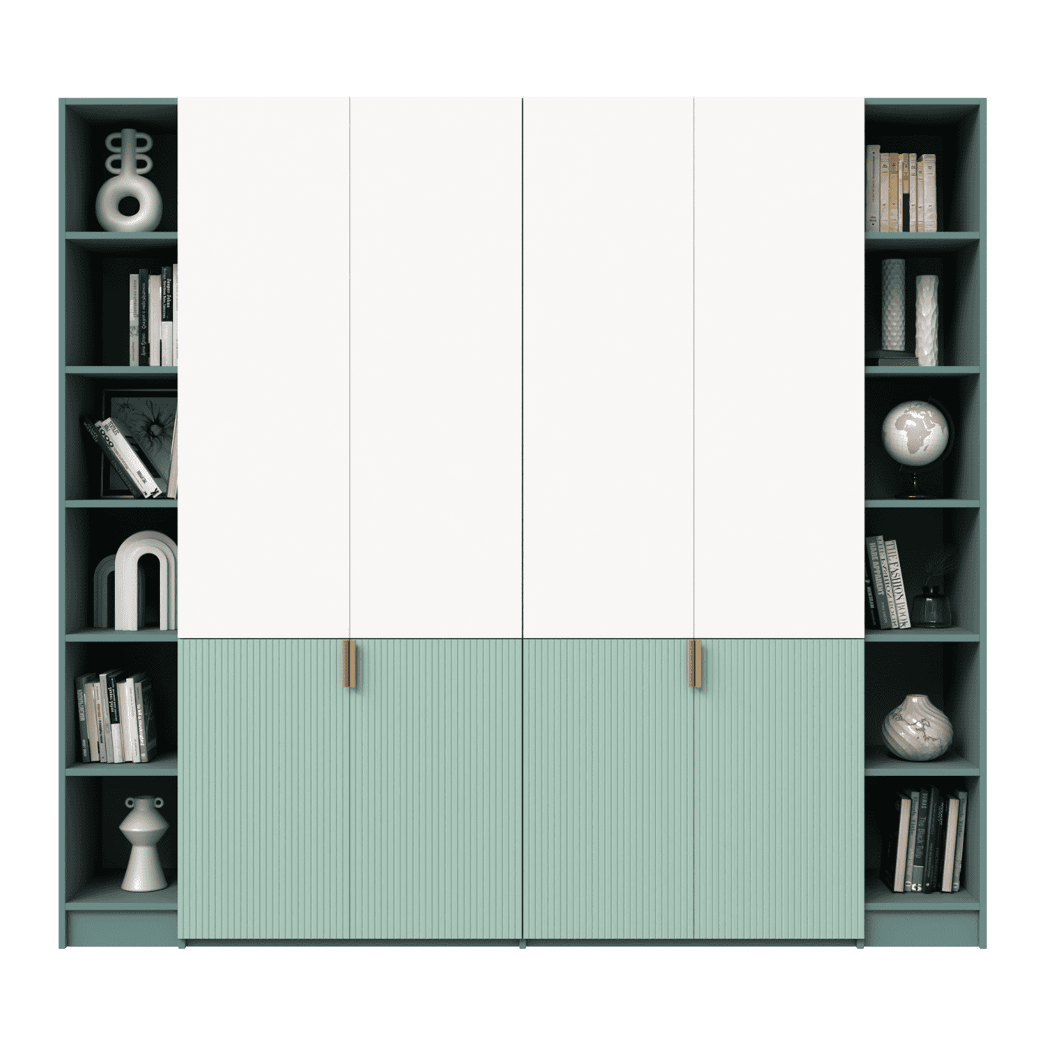 Bibliotecă configurabilă cu rafturi deschise și depozitare