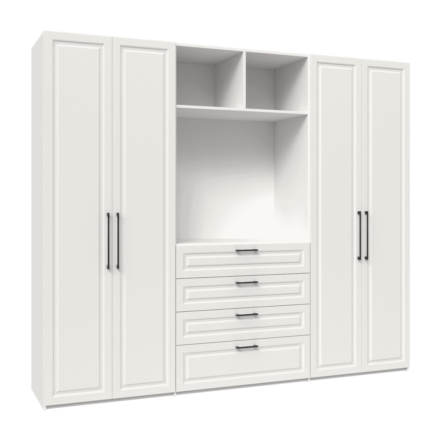 Dulap depozitare configurabil cu usi din MDF vopsit cu frezare clasica, 4 sertare, manere lungi aplicate 