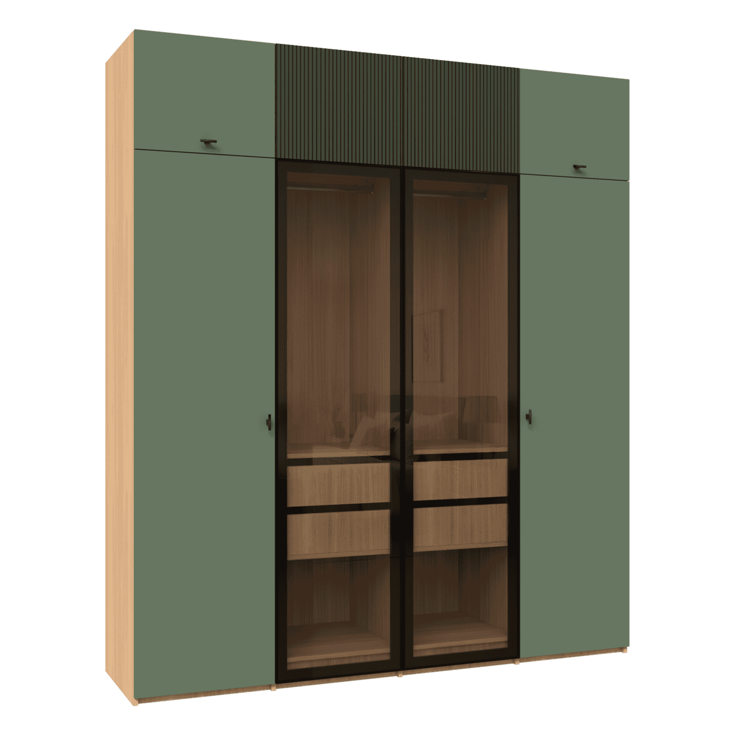 Dressing configurabil cu MDF riflat, Rame aluminiu negre, Geam clar 2