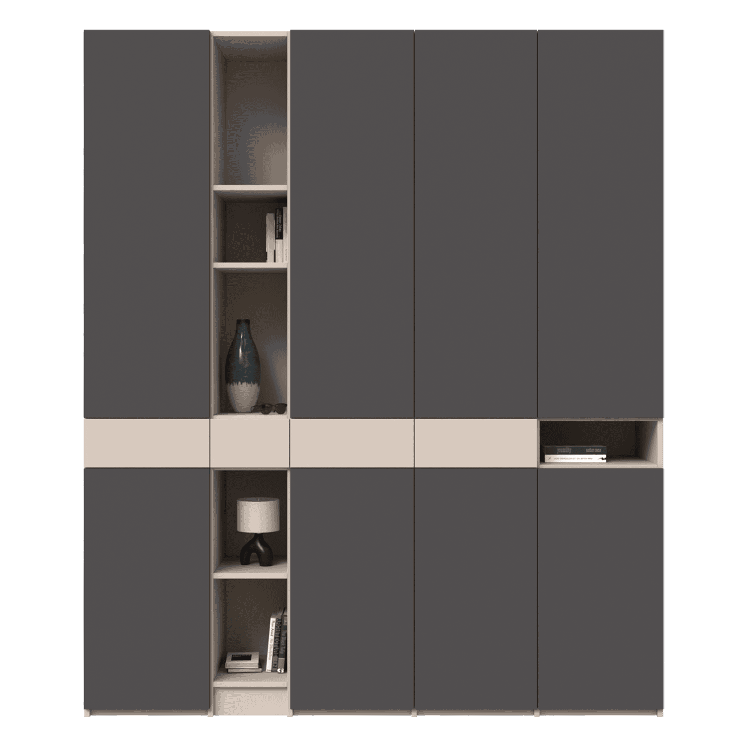 Dulap depozitare configurabil cu usi si rafturi, 4 sertare din laminat 