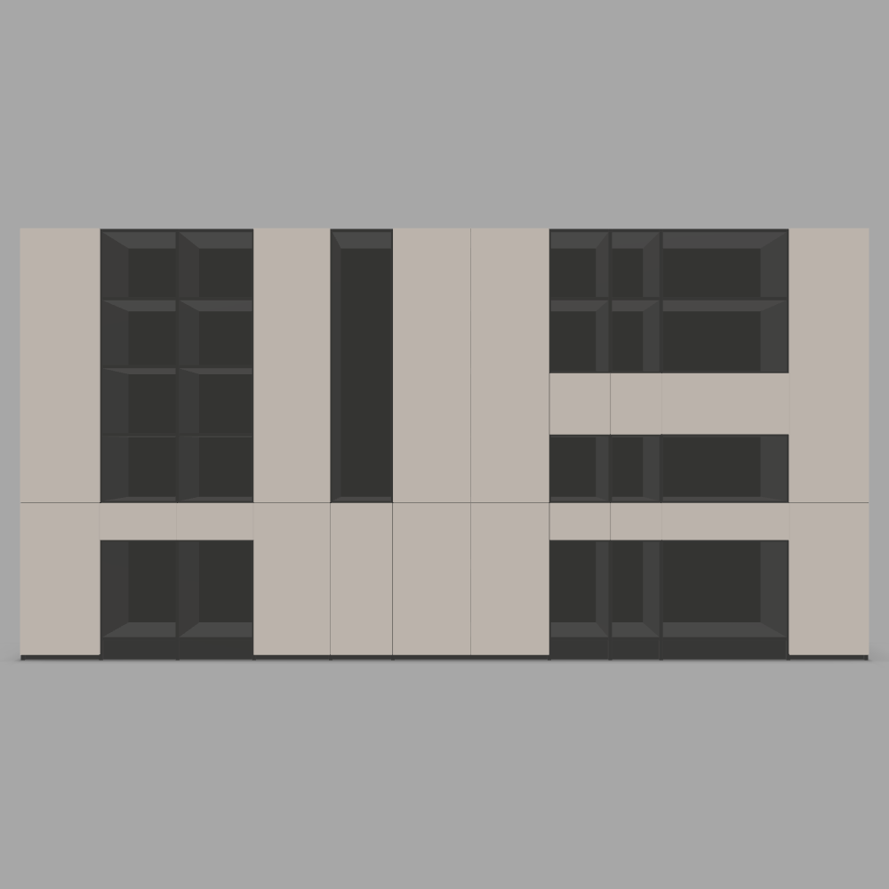 Mobila living configurabila din laminat cu usi, sertare si rafturi deschise  3