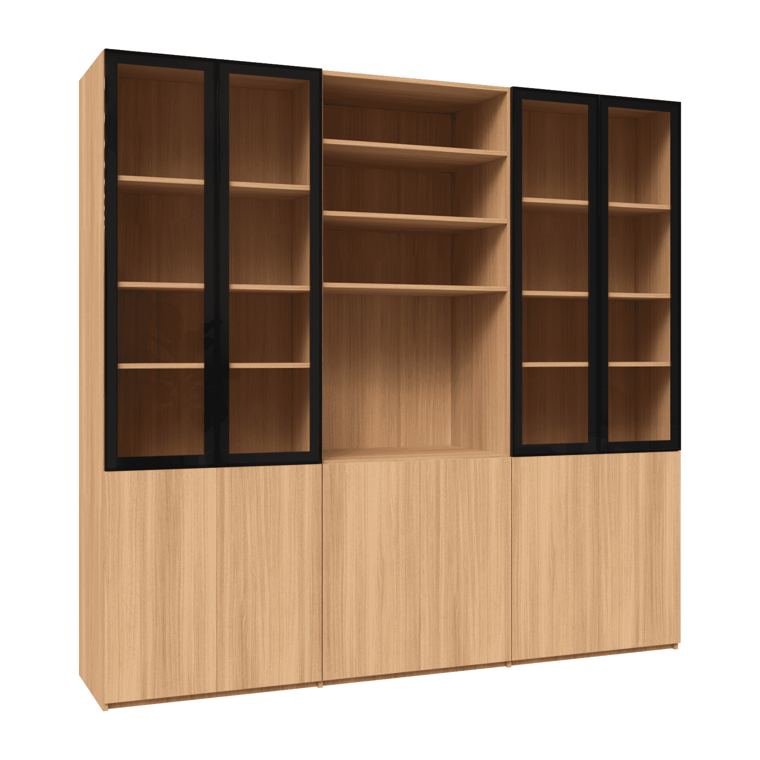 Dulap configurabil pentru birou sau living  cu rame metalice si sticla clara, usi din laminat , spate din laminat  2