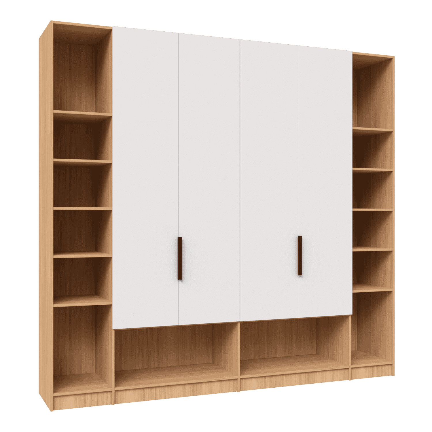 Biblioteca configurabilă cu rafturi deschise și uși albe