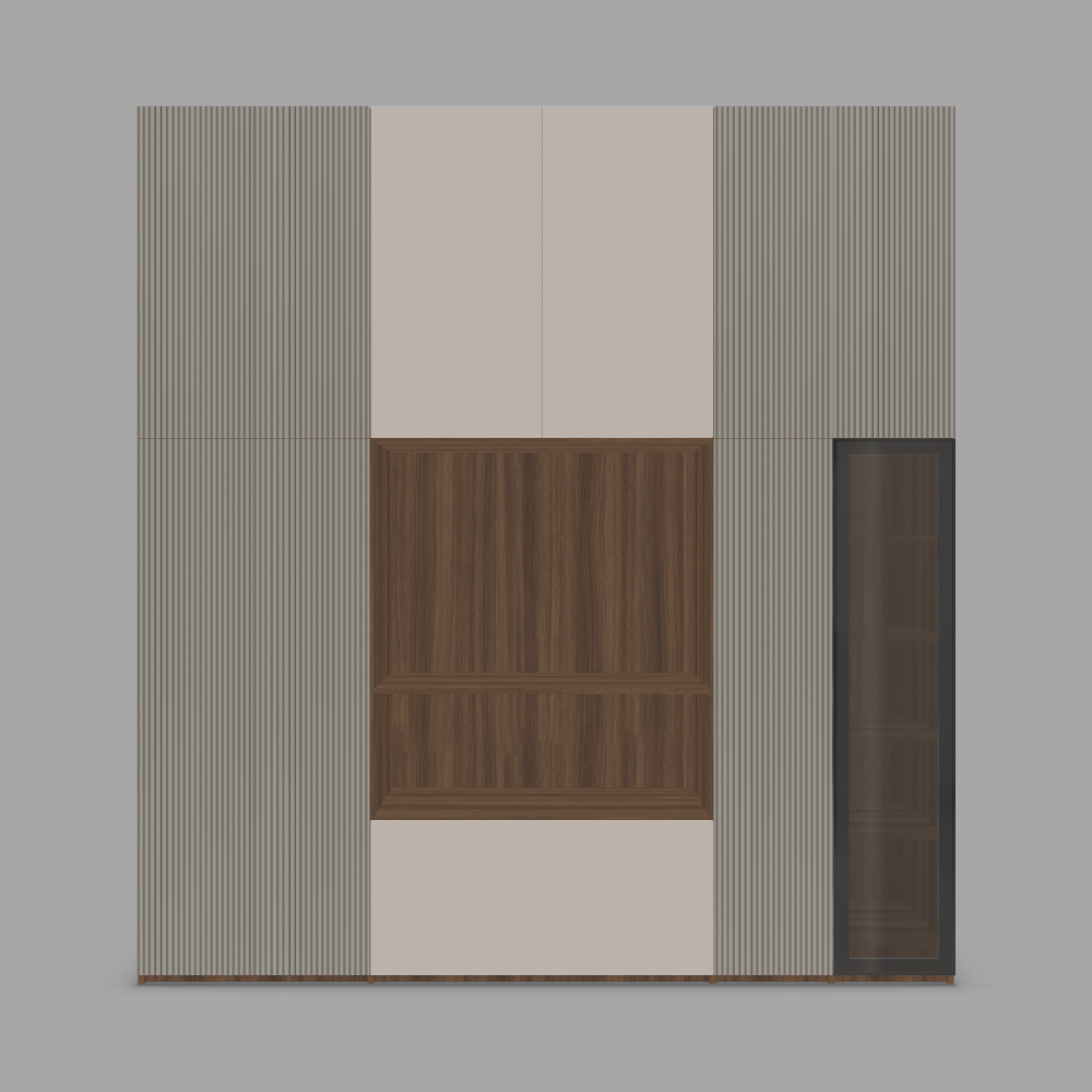 Dressing cu spatiu TV din laminat , MDF vospit si rama matalica cu sticla fumurie  3