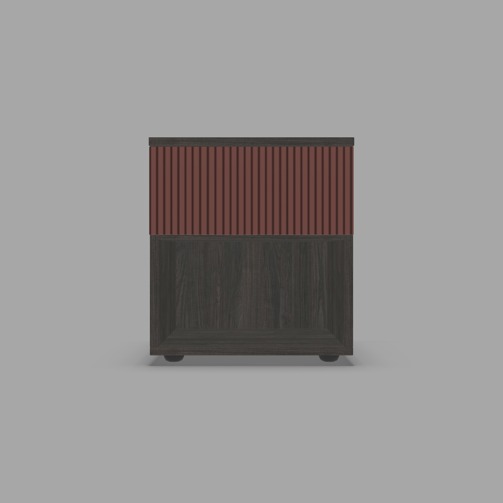 Noptieră cu un sertar, configurabilă, front din MDF vopsit riflat, carcasă decor lemn 3