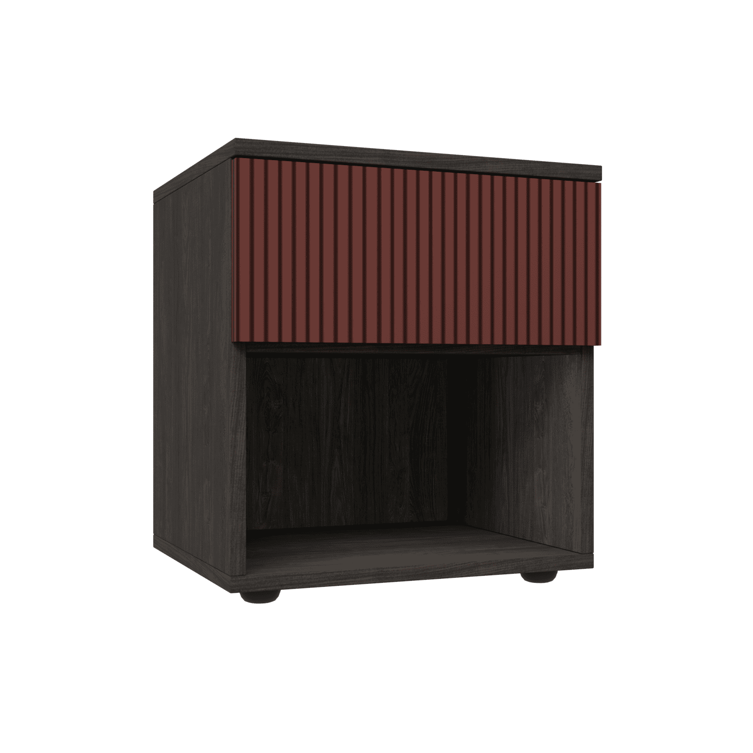Noptieră cu un sertar, configurabilă, front din MDF vopsit riflat, carcasă decor lemn