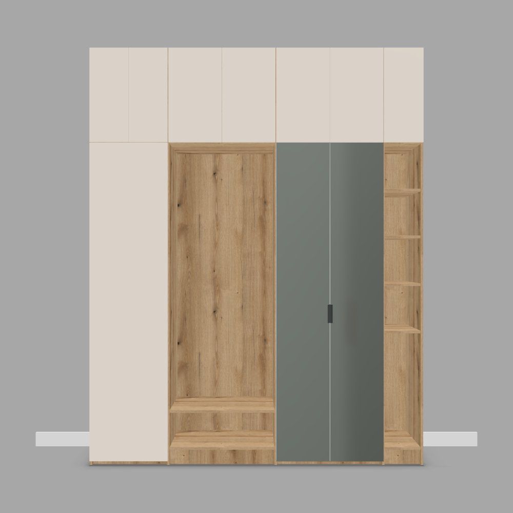 Hallway cabinet with open section and seating bench 3