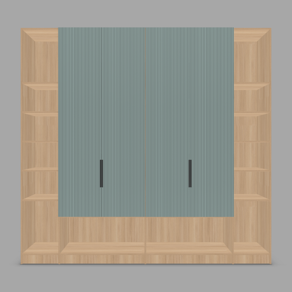 Biblioteca configurabilă cu rafturi deschise și uși din MDF vopsit mat riflat pentru camera copii 3