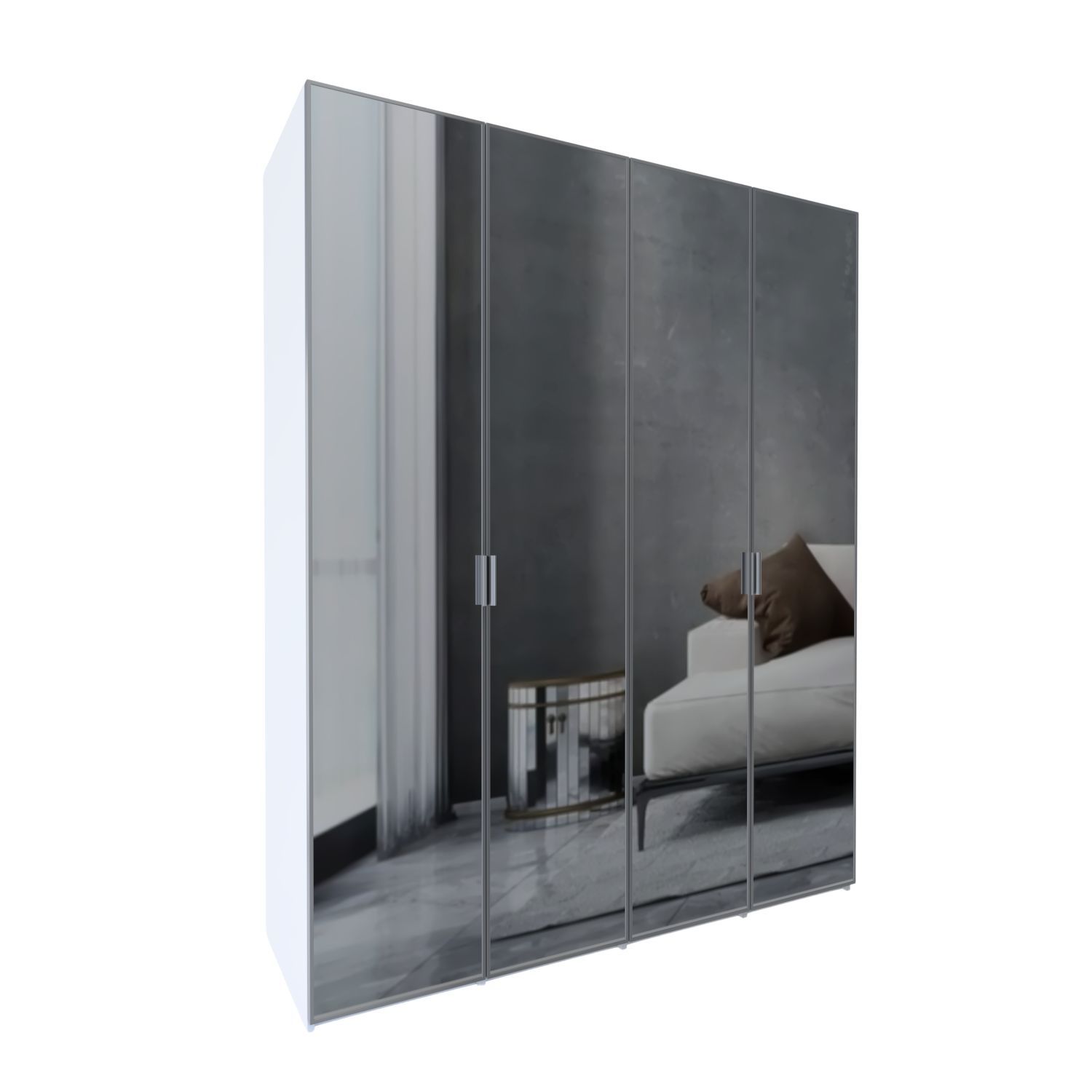 Dressing REFLEKT, 4 usi cu rama metalica crom și oglindă clară 